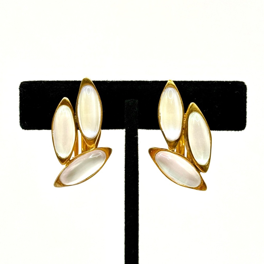 Steven Vaubel Three-Pod Oval & Stone Clip Earrings